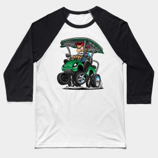 Funny Golf Cart Hotrod Golf Car Popping a Wheelie Cartoon Baseball T-Shirt